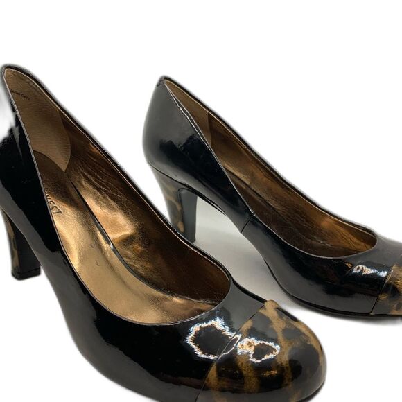 Nine West Animal Print Shoes Bronze Black Oval Toe Pumps Heels Size 7.5 - Picture 1 of 9